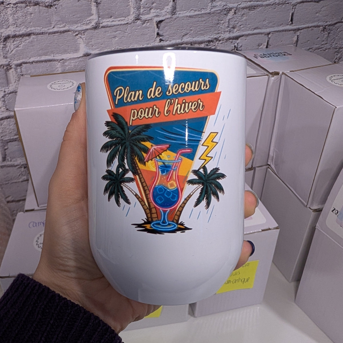 Verre à Vin Isotherme 12 oz – Modèle "Plan de secours pour l'hiver"🌴🍹