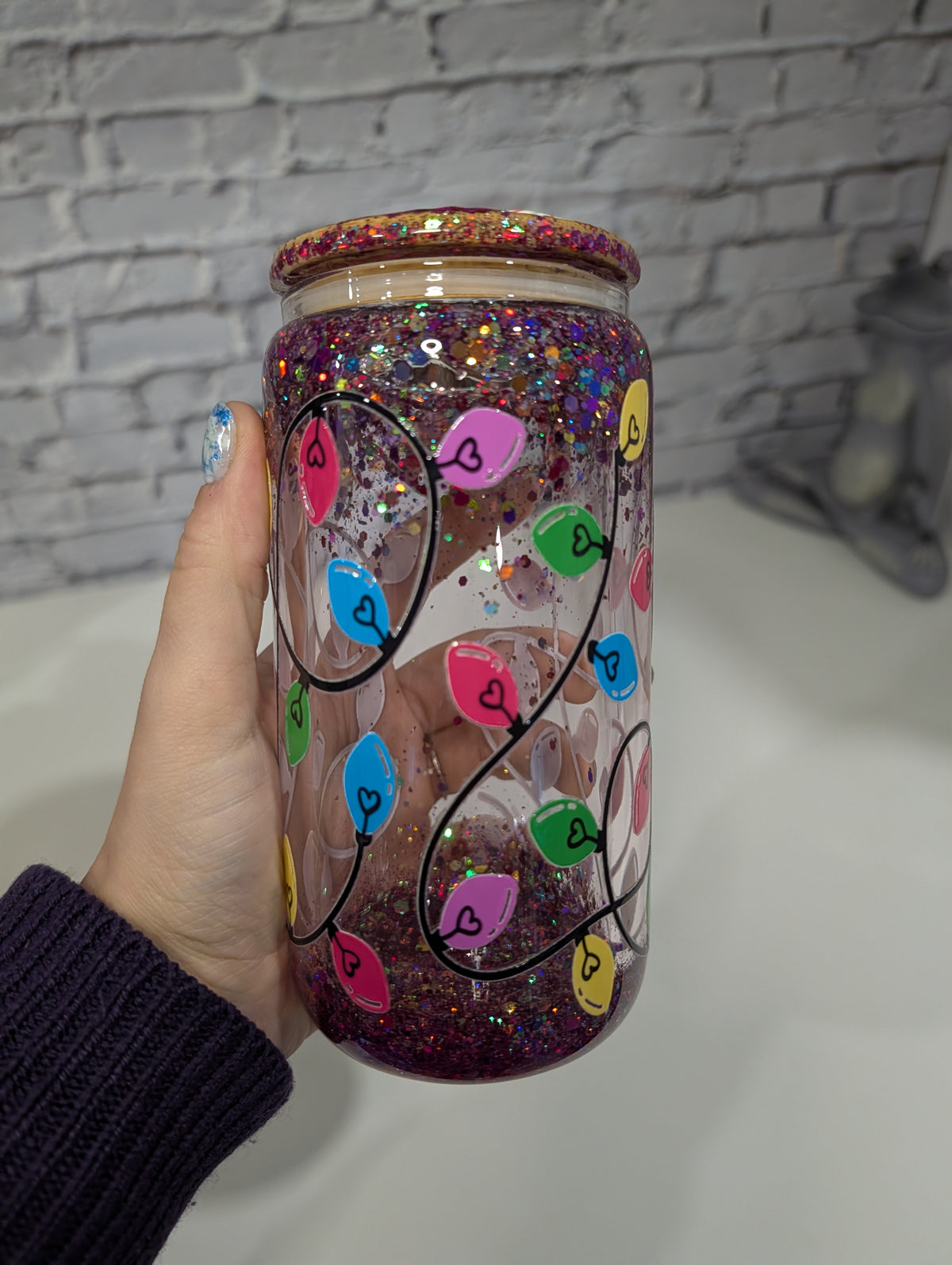 Verre Can Glass Snow Globe 16 oz – Modèle "Lumières de Noël" 🎄✨