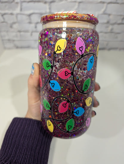 Verre Can Glass Snow Globe 16 oz – Modèle "Lumières de Noël" 🎄✨