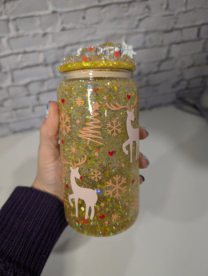 Verre Can Glass Snow Globe 16 oz – Modèle "Rênes & Flocons" 🦌❄️