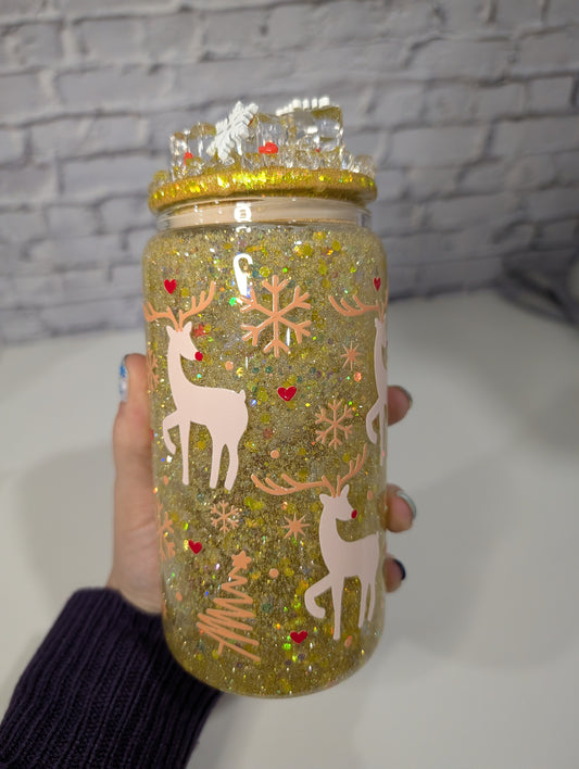 Verre Can Glass Snow Globe 16 oz – Modèle "Rênes & Flocons" 🦌❄️