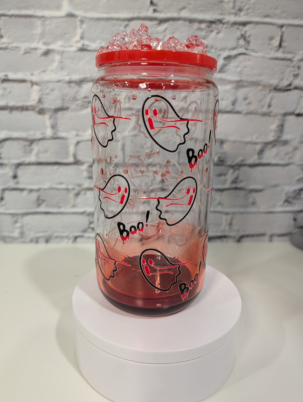 Verre Can Glass Snow Globe 16 oz – Modèle "Boo!" (Effet Coulées de Sang) 👻🩸