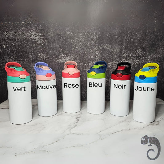 Bouteille / Tumbler enfant 12 oz avec couvercle Flip-Top à bouton-poussoir vierge (6 couleurs au choix) – Sublimation, UV DTF & Vinyle