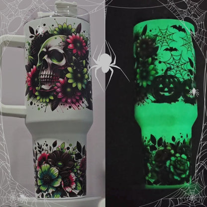 Tumbler isothermique 40oz – Sorcière & Fleurs Néon 💚💜🖤