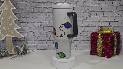 Tumbler Isothermique 40 oz avec Poignée – Design "Lumières de Noël" (Fait main en Époxy) 🎄☕✨