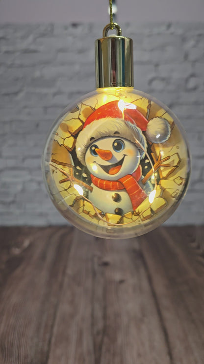 ❄️ Boule de Noël lumineuse à DEL en acrylique – Bonhomme de neige festif ⛄
