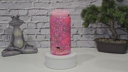 Can Glass 16oz “Pink Dream” – Édition maquillage et paillettes
