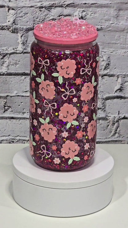 Can Glass 16 oz – Coquette Garden🌸🎀| Snowglobe paillettes